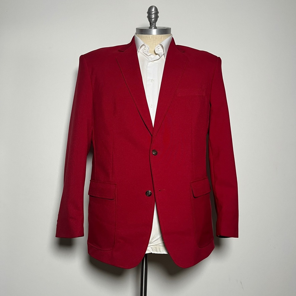Edwards Blazer Mens 46L Red Solid Notch Lapel Single Vent Two-Button Career